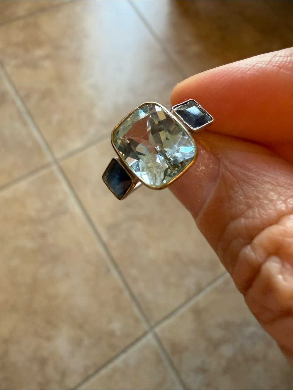 Vintage Sterling Silver Aquamarine and Blue Gemstone Ring